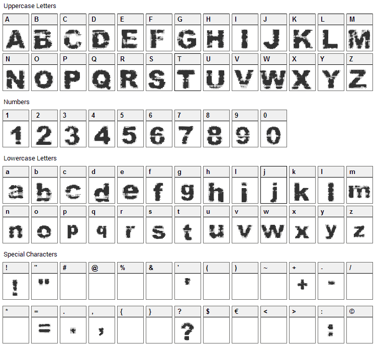 Prefix Font Character Map