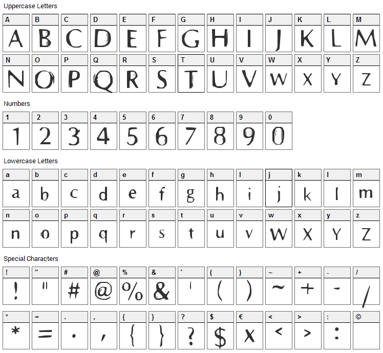 Prehistoric Font Character Map