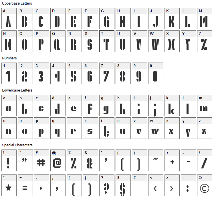 President Gas Font Character Map