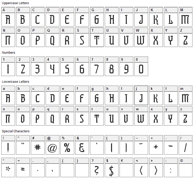 Presidente Tequila Font Character Map