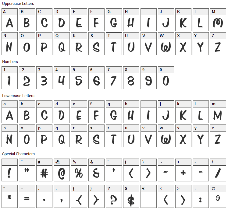 Press Darling Font Character Map