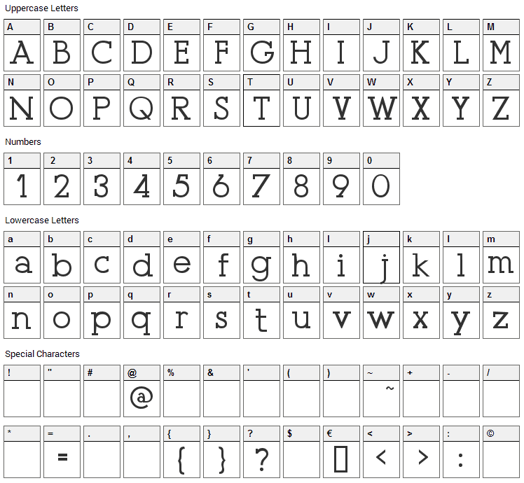 Presse Font Character Map