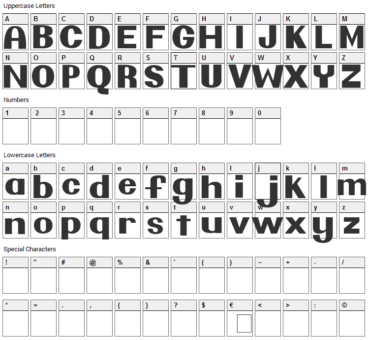 Pretendo Font Character Map