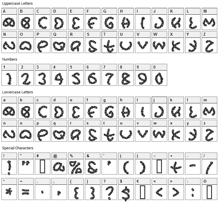 Pretz Font Character Map