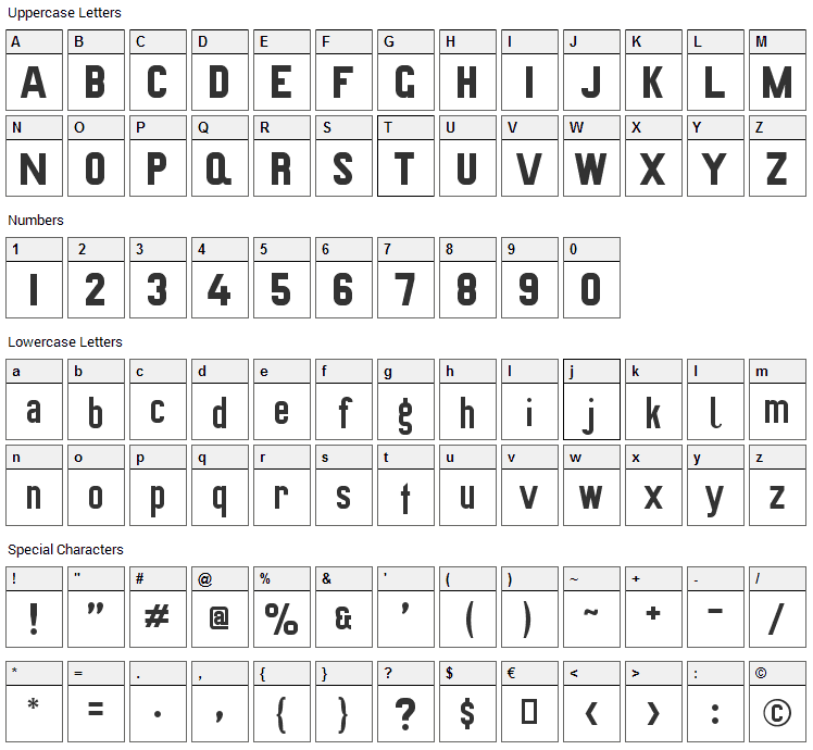 Preussische VI 9 Font Character Map