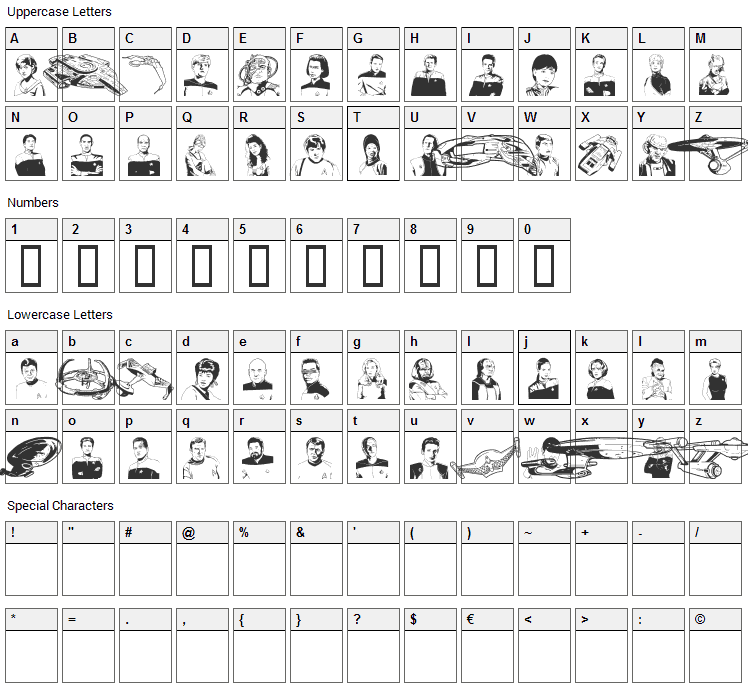 Prime Directive Font Character Map