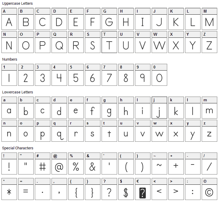 Primer Print Font Character Map