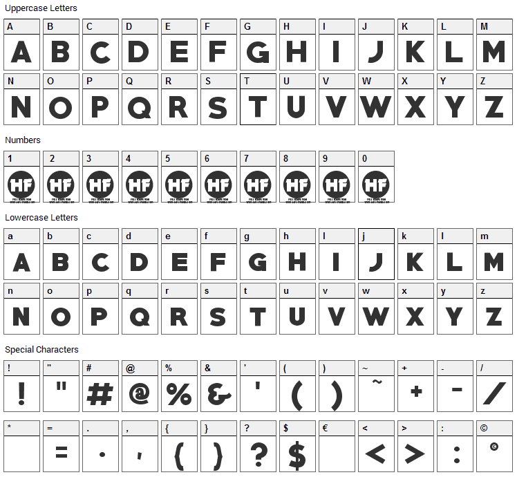 Primetime Font Character Map