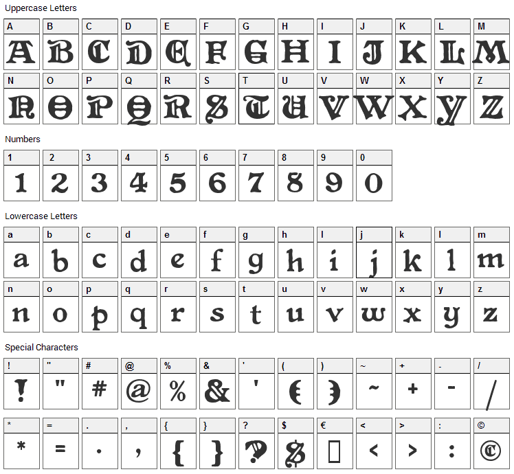 Primitive Font Character Map