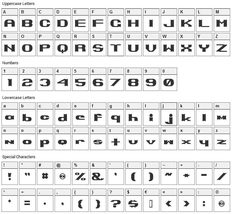 Primo Font Character Map