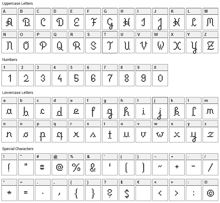 Primus Script Font Character Map