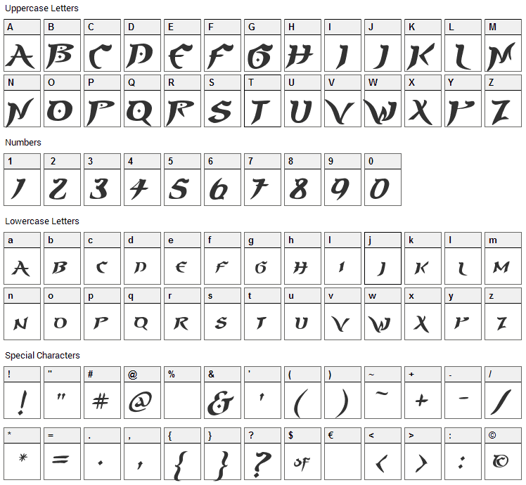 Prince of Persia Font Character Map