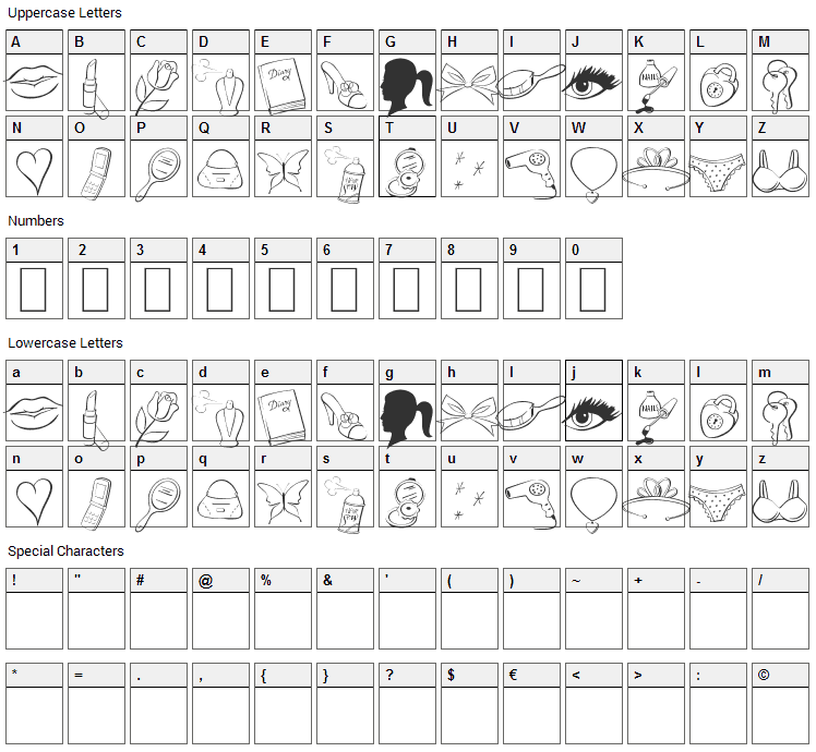 Princess BV Font Character Map