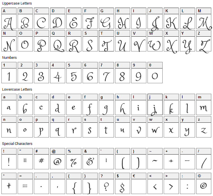 Princess Sofia Font Character Map