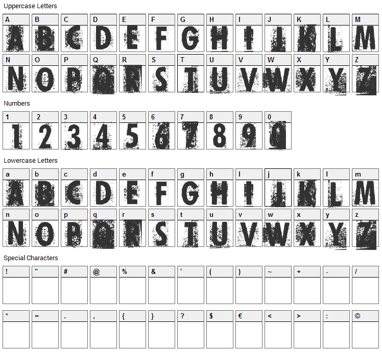 Print Error Font Character Map