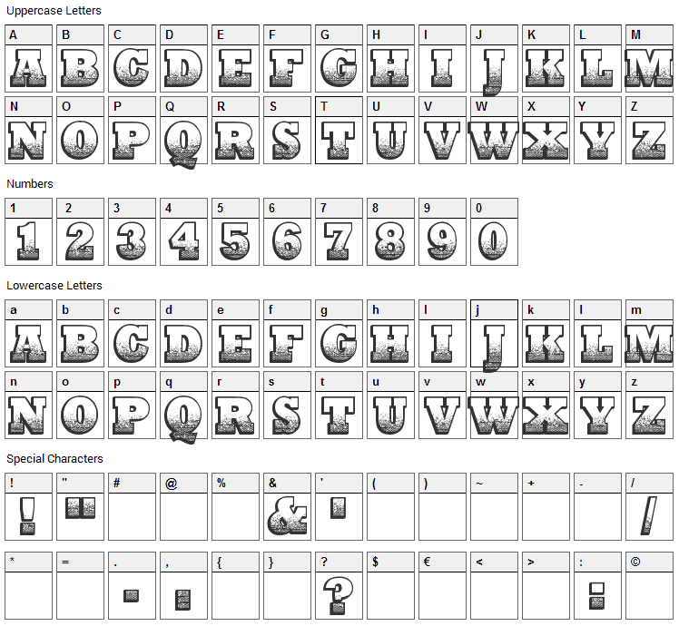 Print Oldyz Font Character Map