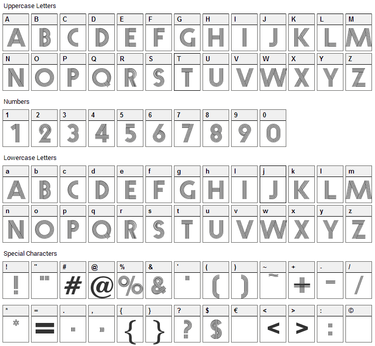 Prisma Font Character Map