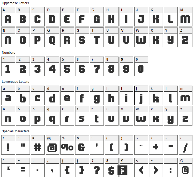 Pro Lamina Font Character Map