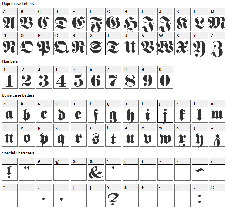 Proclamate Font Character Map