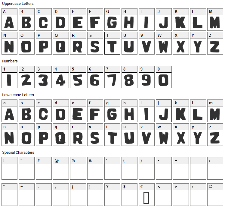 Prodotto In Cina Font Character Map