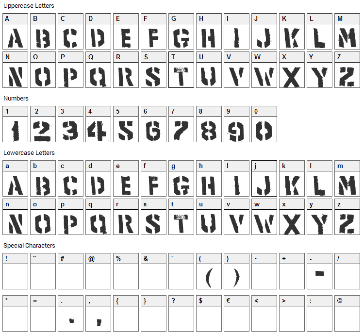 Product Font Character Map