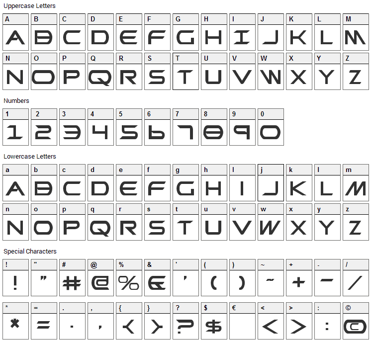 Promethean Font Character Map