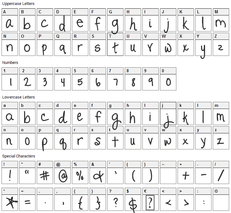 Promised Freedom Font Character Map