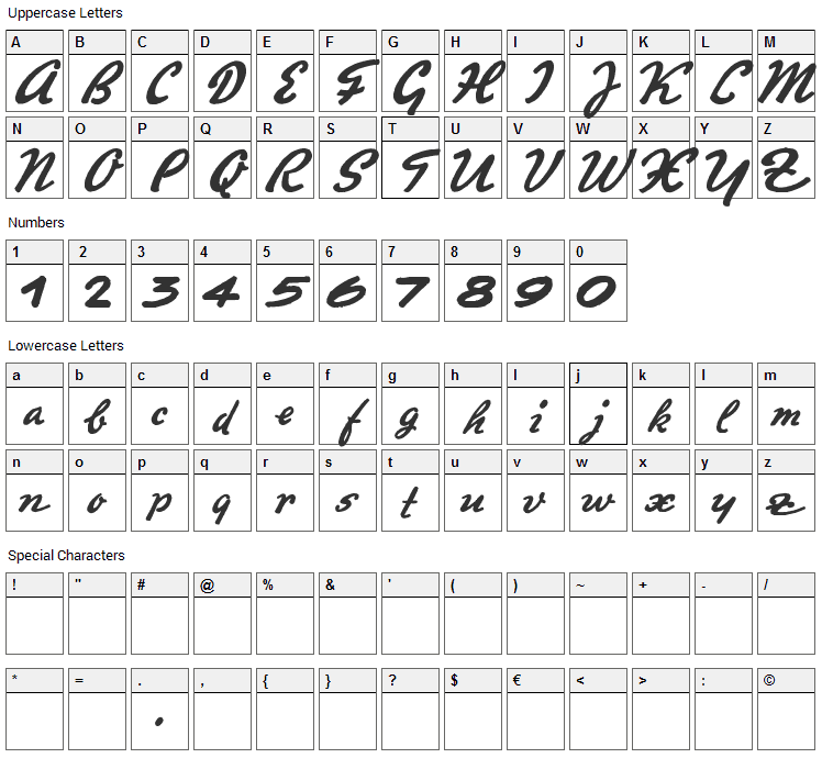 Promotion Script Font Character Map