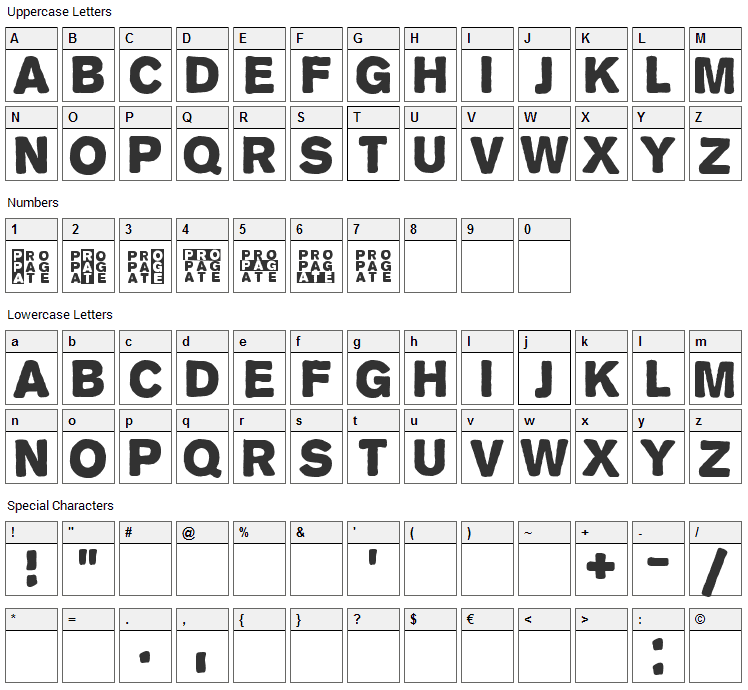 Propaganda Font Character Map