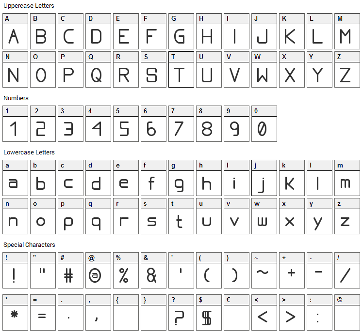 Proportional Font Character Map