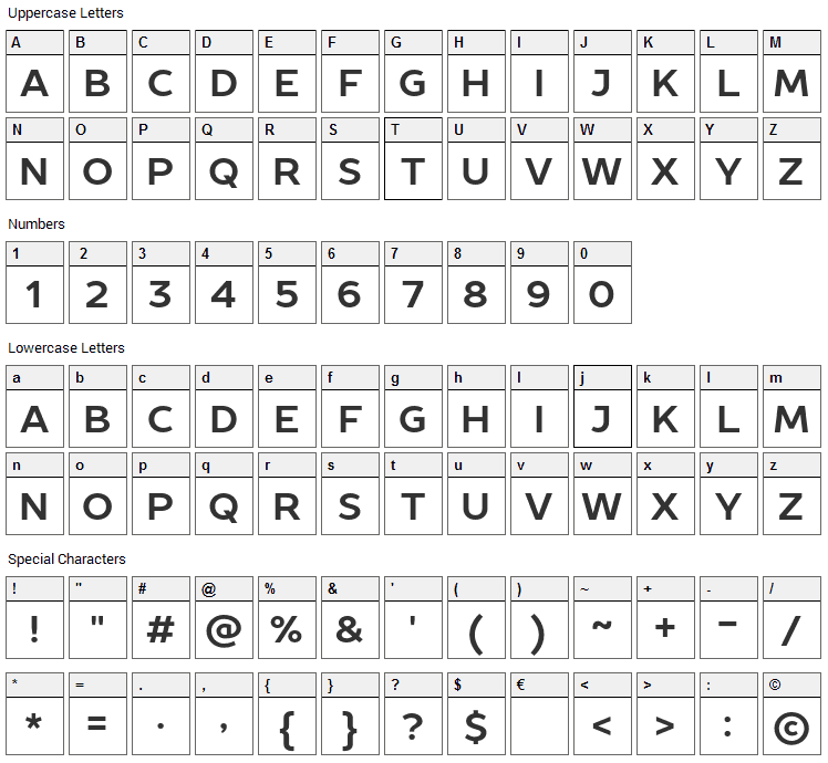 Prosto Sans Font Character Map