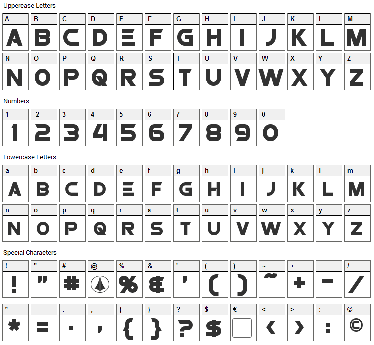 Protoculture Font Character Map