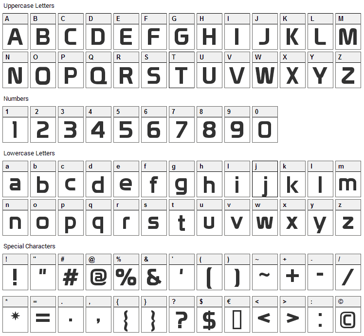 Prototype Font Character Map