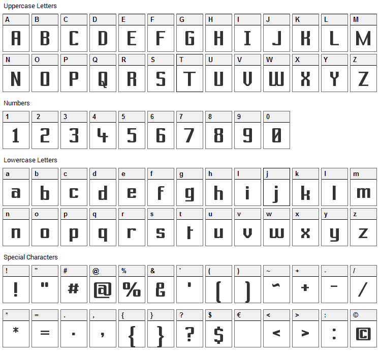 Prussian Brew Solid Font Character Map