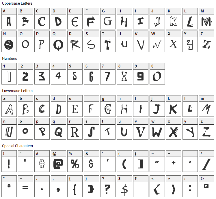 Psycho Butcher Font Character Map