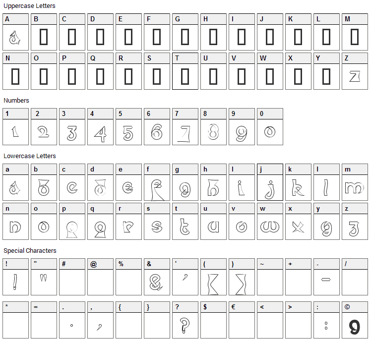 Psychotic Elephant Font Character Map