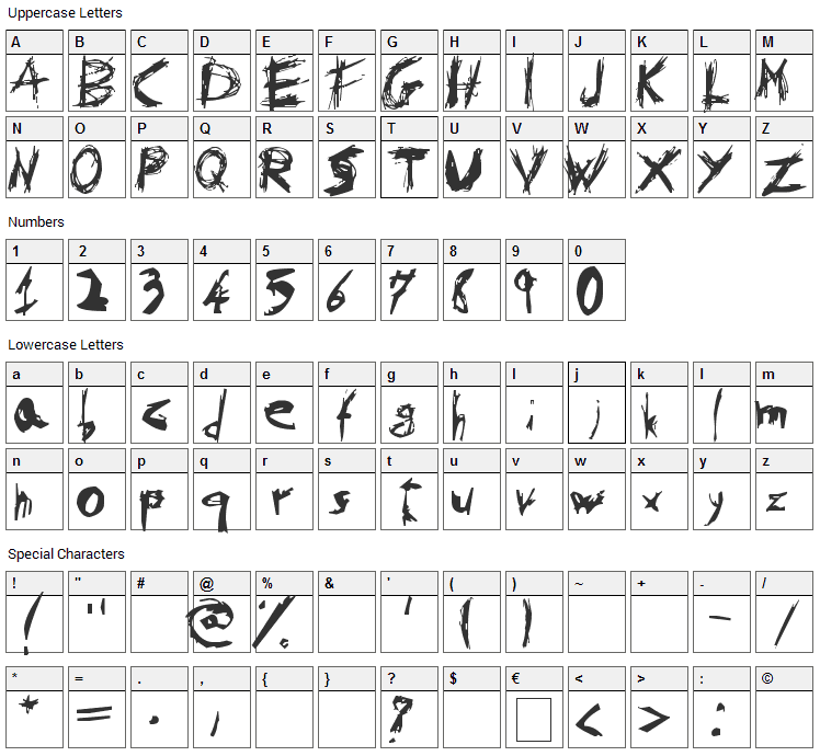 Psychotika Font Character Map