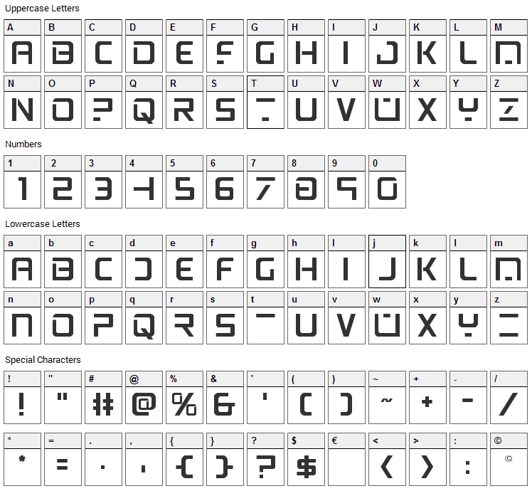 PsYonic VII Font Character Map