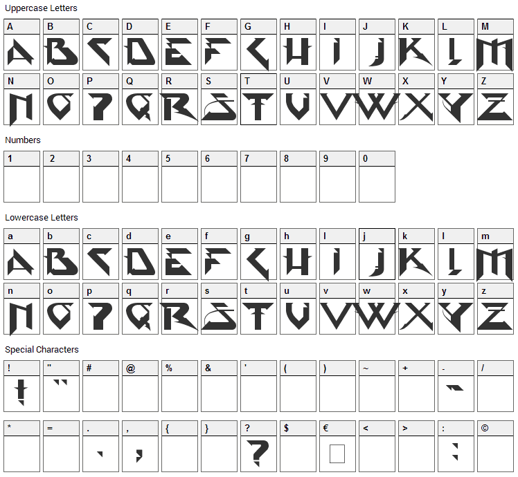 PsyType Font Character Map