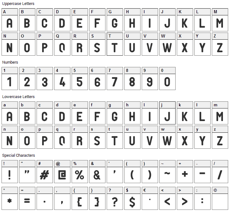 PTF Nordic Font Character Map