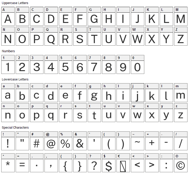 Public Sans Font Character Map