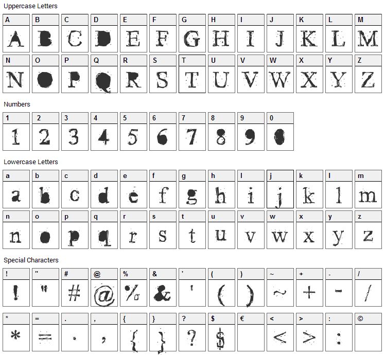 Pudmonkey Font Character Map