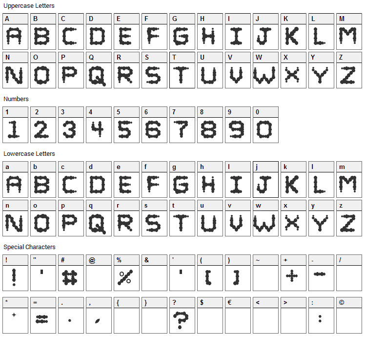 Puffy Font Character Map