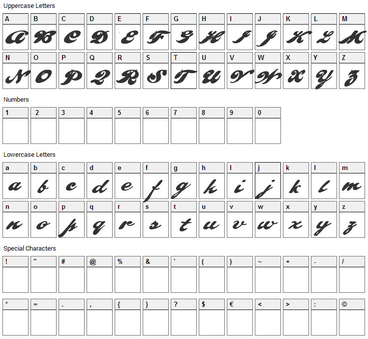 Pullman Font Character Map