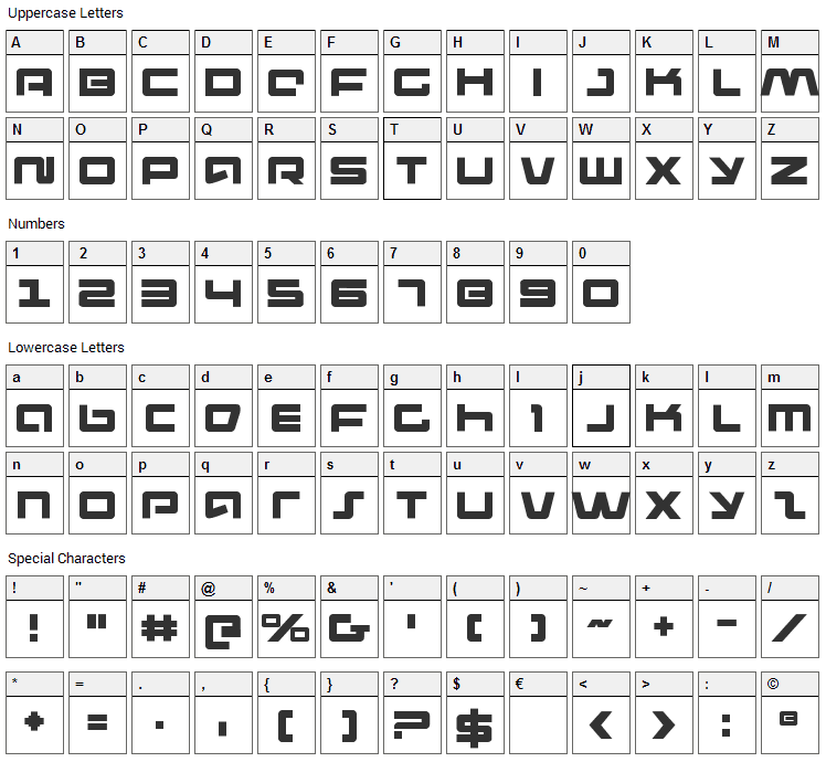 Pulse Rifle Font Character Map