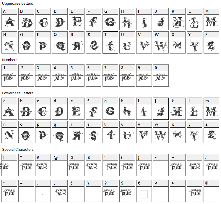 Pulse Sans Virgin Font Character Map