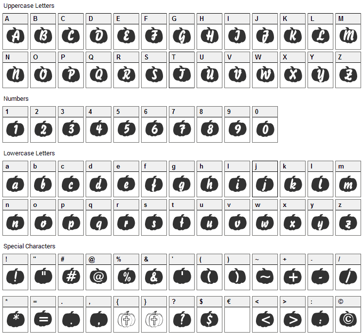 Pumpkin Font Character Map