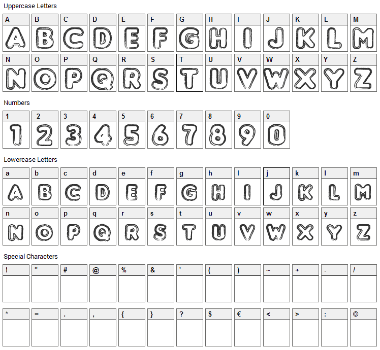 Punched Font Character Map