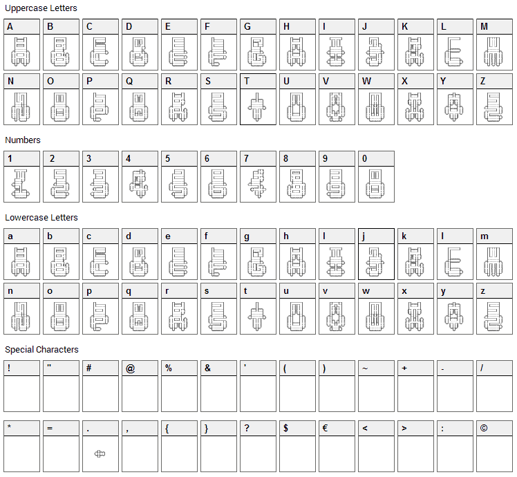 Punched Out Font Character Map