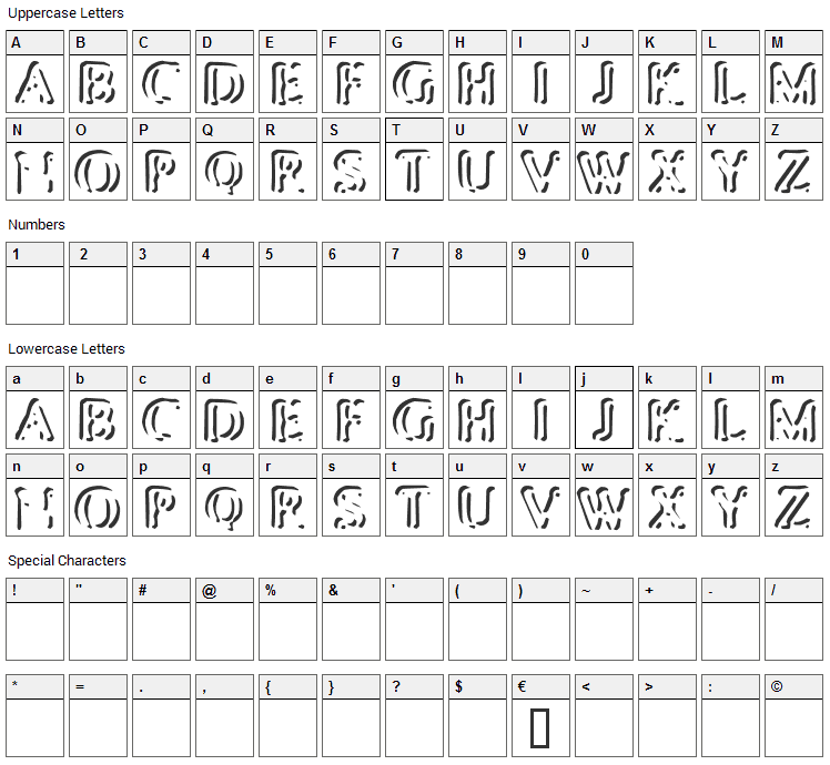 Punched Stub Font Character Map